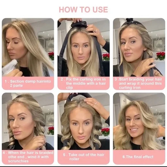 Heatless Curling Rod 4 Piece Overnight Curls Curling Wrap Kit in Pink and Purple - Picture 4 of 7